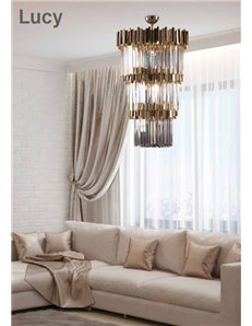 Lucy elegantissimo lampadario125 luci dorato rotondo losanghe in cristallo