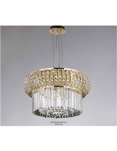 Daniel lampadario 8 luci dorato rotondo con quadrati losanghe in cristallo 2