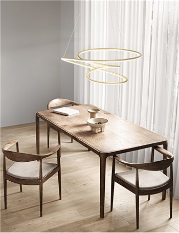 Spira lampadario stilizzato led 96w oro anelli luce calda
