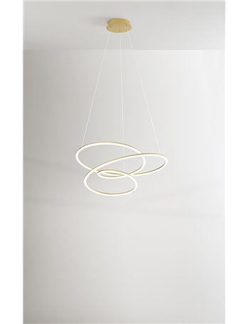 Spira lampadario stilizzato led 96w oro anelli luce calda