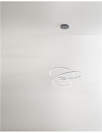 Spira lampadario stilizzato led 96w metalizzato anelli luce calda