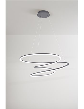 Spira lampadario stilizzato led 96w metalizzato anelli luce calda