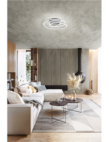Spira plafoniera stilizzata led 68w grigio metallizzato anelli luce calda