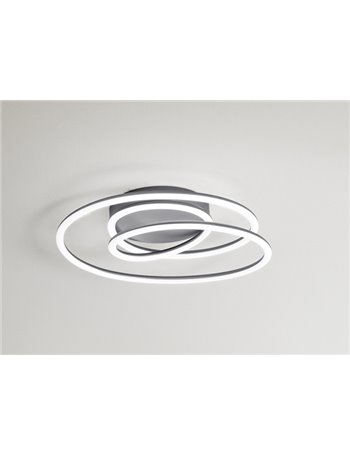 Spira plafoniera stilizzata led 68w grigio metallizzato anelli luce calda Spira plafoniera stilizzata led 68w grigio metallizzato anelli luce calda