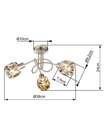 Kris plafoniera metallo nichel satinato 3x E14 IP20